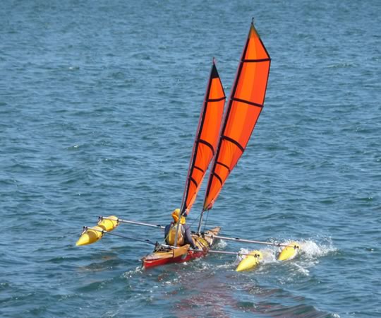 BSD Batwing Expedition schooner sail rig for kayak with double outriggers