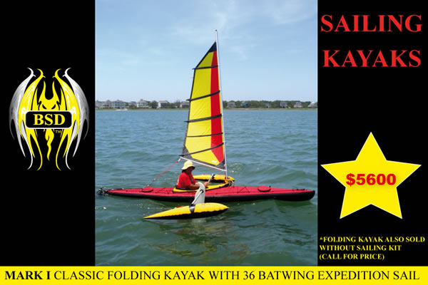 MARK I LONG HAUL, folding kayak with 36' Batwing Expedition sail