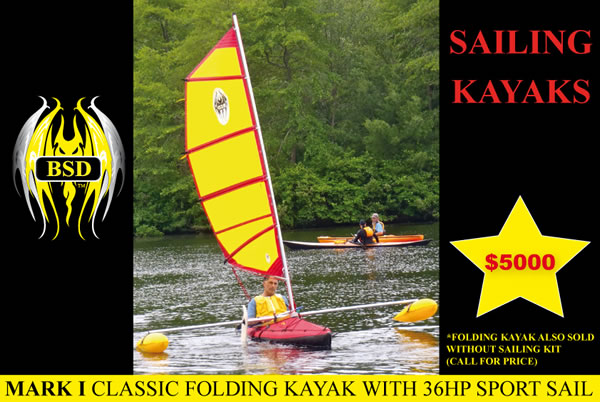 Mark I Long Haul folding kayak with 36' HP Sport sail